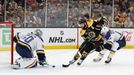 7. finále NHL 2018/19, Boston - St. Louis: Brankář Jordan Binnington a David Krejčí