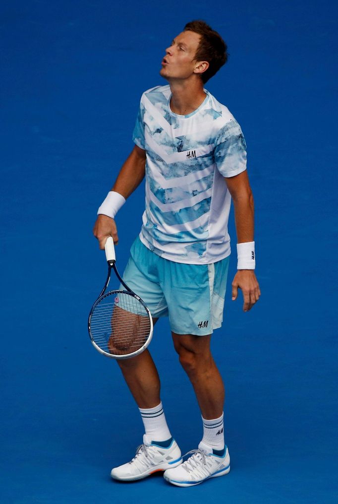 Tomáš Berdych při vítězném čtvrtfinále Australian Open s Rafaelem Nadalem.