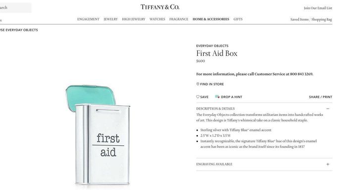 Stříbrná krabička na náplasti za 13 tisíc korun od Tiffanyho.