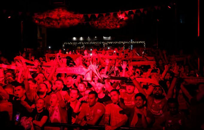 Soccer Football - Champions League Final - Liverpool fans watching the final in Liverpool - Liverpool, Britain - June 1, 2019 Liverpool fans celebrate after the match. RE