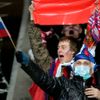 Fanoušci Ruska fandí s rouškami při barážovém utkání o postup na MS Rusko - Slovinsko.