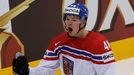 Tomas Hertl of the Czech Republic celebrates his goal against the U.S. during their men's ice hockey World Championship quarter-final game at Chizhovka Arena in Minsk May