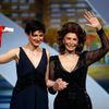 Director Alice Rohrwacher, Grand Prix award winner for her film &quot;Le meraviglie&quot;, poses on stage with actress Sophia Loren during the closing ceremony of the 67th Cannes Film Festival in Cann