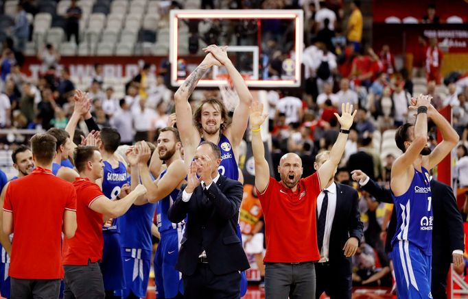 basketbal, MS 2019, Česko - Turecko, čeští basketbalisté slaví vítězství a postup