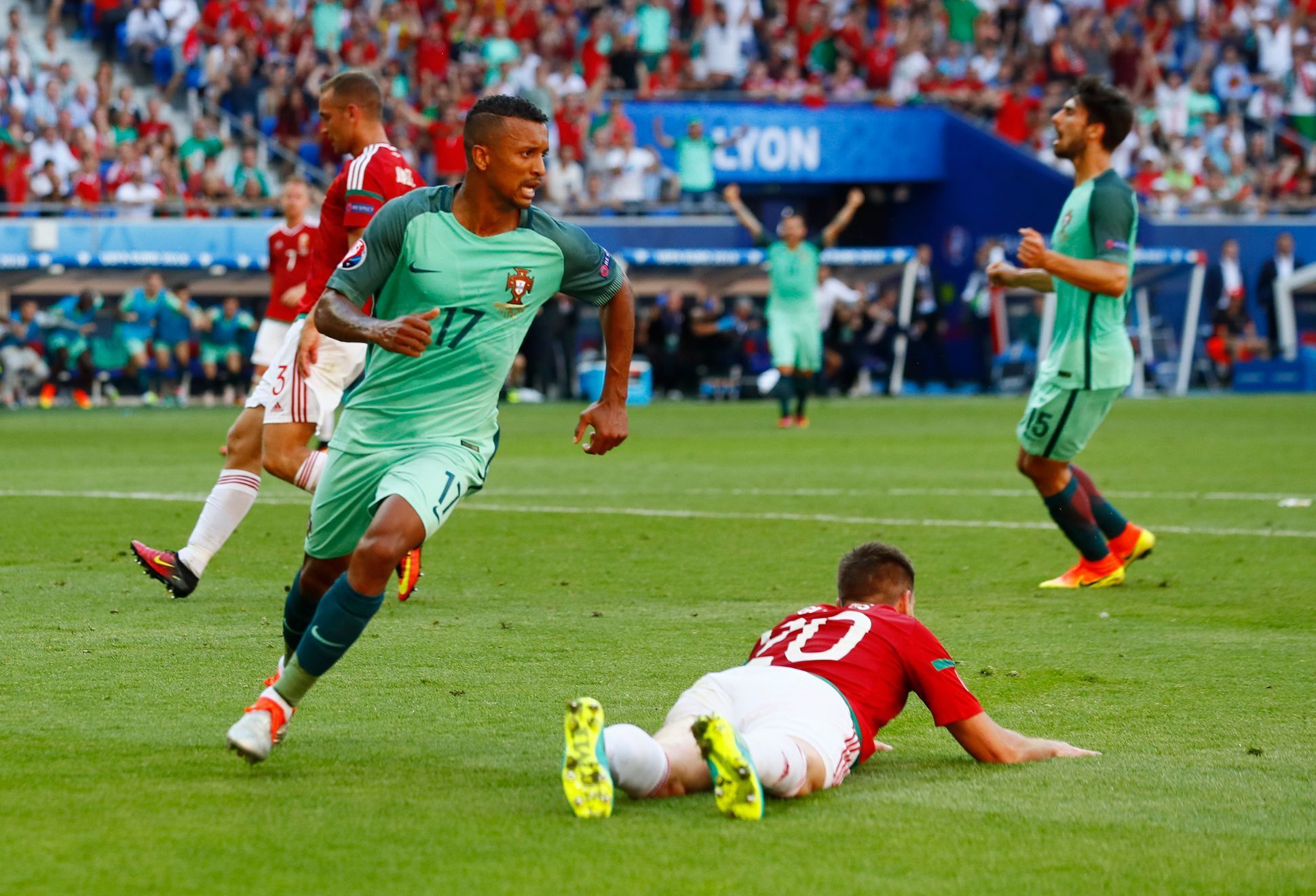 Euro 2016, Portugalsko-Maďarsko: Nani slaví gól na 2:2