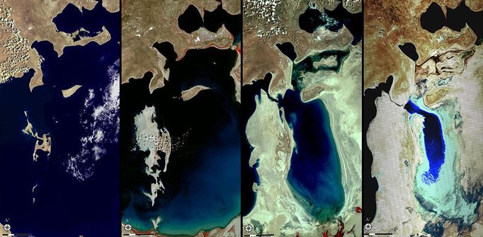 http://climate.nasa.gov/state_of_flux#AralSeashrinks_centralAsia.jpg Aral Sea shrinks, central Asia The Aral Sea, located in Kazakhstan and Uzbekistan in central Asia. Le