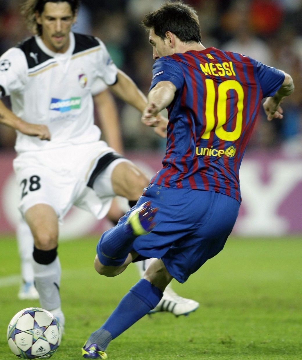 Lionel Messi, jak hrál proti Plzni