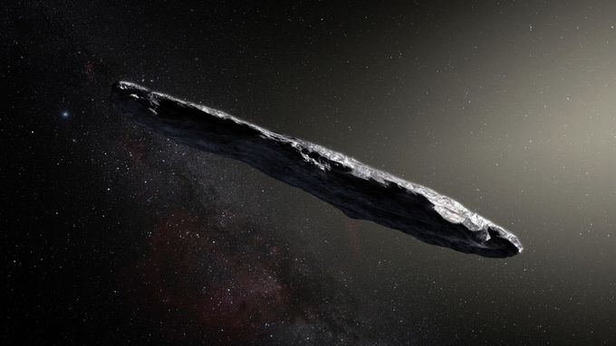 Oumuamua je objekt z jiné sluneční soustavy, který v říjnu proletěl naší Sluneční soustavou.