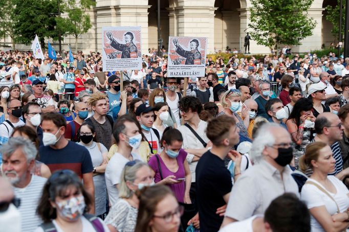 Protest proti kampusu Fu-tan v Budapešti 5. června 2021.