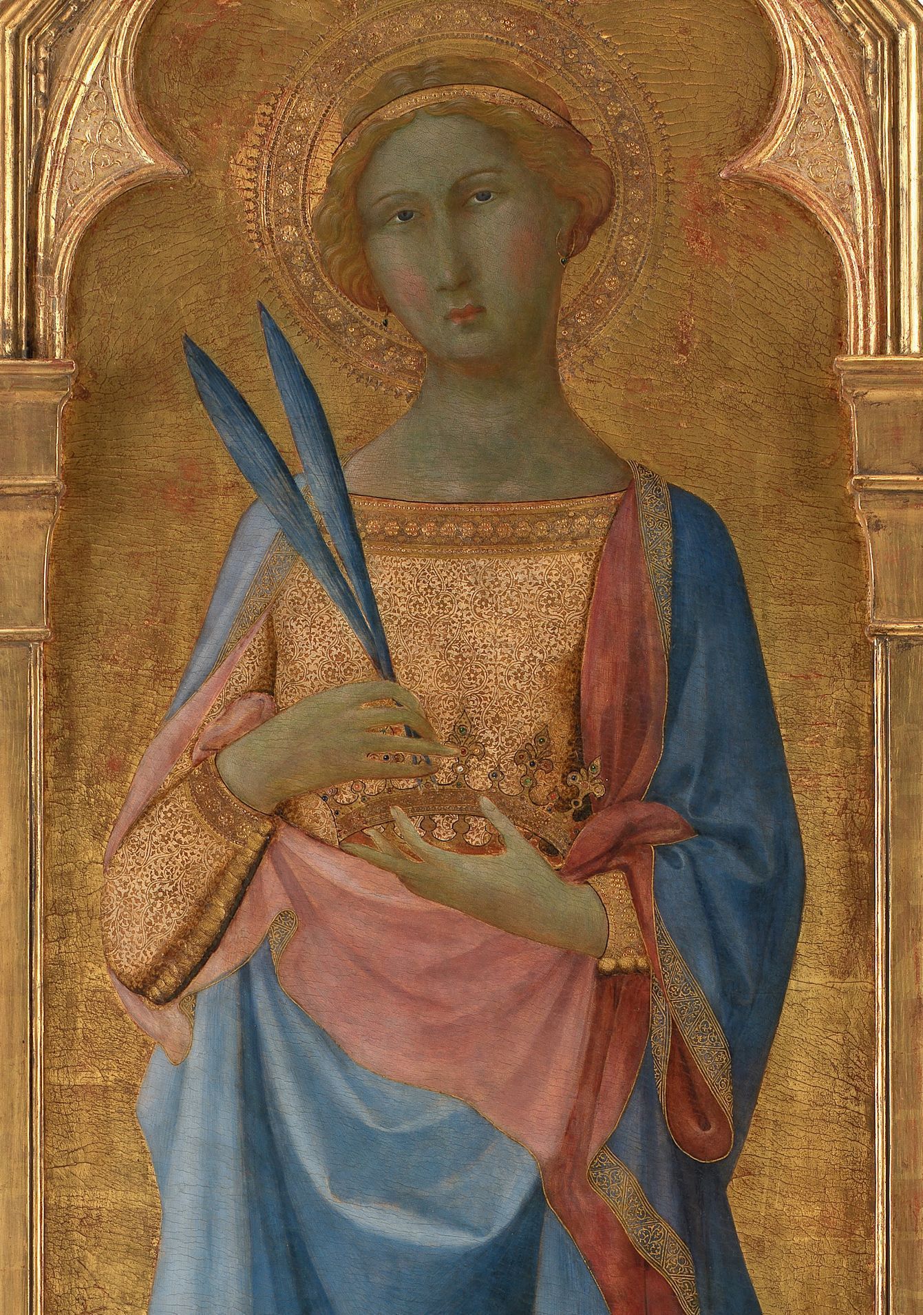 Svatá Korona na obraze, který je datován do poloviny 14. století. Jako autoři jsou uváděni Lippo Memmi a Simone Martini