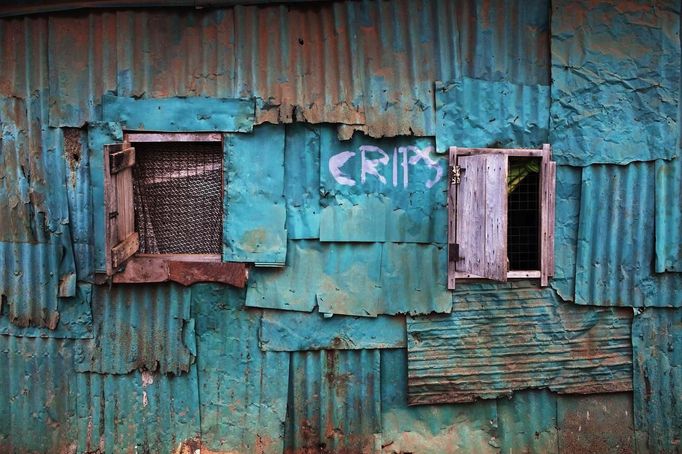 Painted metal covers walls of traditional colonial-era Board House in Murray Town of Sierra Leone's capital Freetown