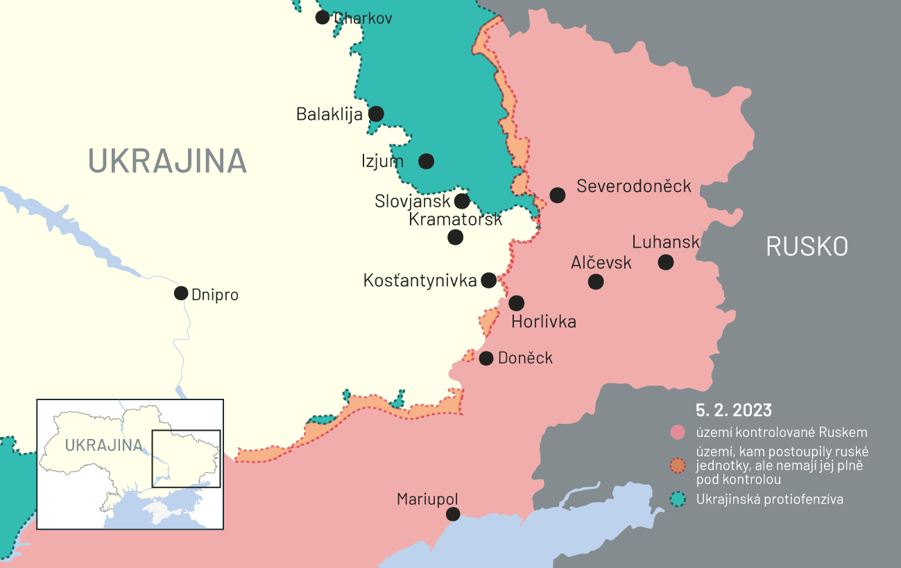 5. února 2023: Mapa bojů na Ukrajině