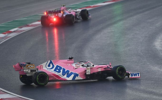 Deštivá kvalifikace na Velkou cenu Turecka formule 1 2020 - Sergio Pérez a Lance Stroll, Racing Point