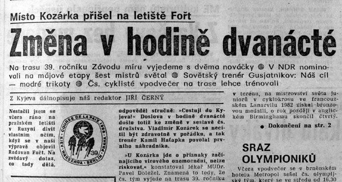 Československý sport 5. května 1986: překvapivá změna v týmu závodníků.