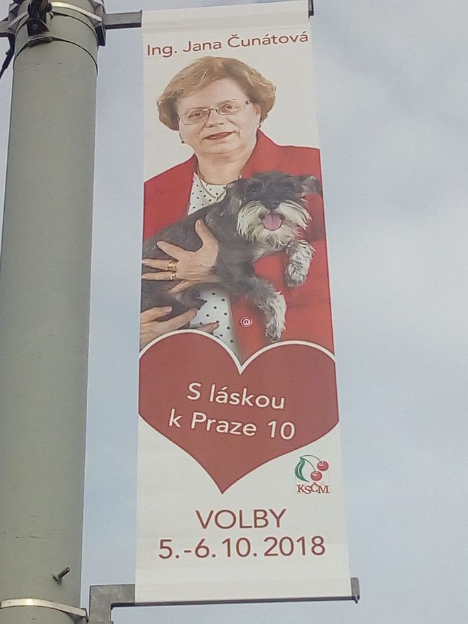 Jana Čunátová na Praze 10 kandiduje se psem v náručí.