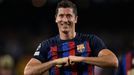 Robert Lewandowski slaví gól v zápase LM Barcelona - Viktoria Plzeň