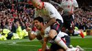 Liverpool's Suarez celebrates his goal against Manchester United with Skrtel during their English Premier League soccer match in Manchester