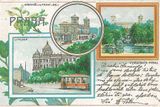 Dobová pohlednice s náčrtky původní budovy hlavního "Zámeckého nádraží". 70. léta 19. století.
