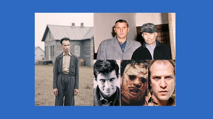 Neškodný podivín. Příběh vraha, který inspiroval horory Psycho a Texaský masakr; Zdroj foto: Aktuálně.cz / Umělá inteligence / Zdrojové foto: Profimedia a A. I. / Dall E3 a Midjourney / Koláž a prompt engineering: Dan Poláček