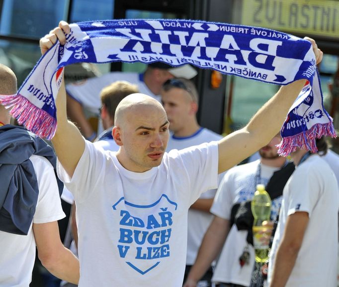 Fanoušci Baníku Ostrava na výjezdu v Brně během 1. kola sezony 2017/18