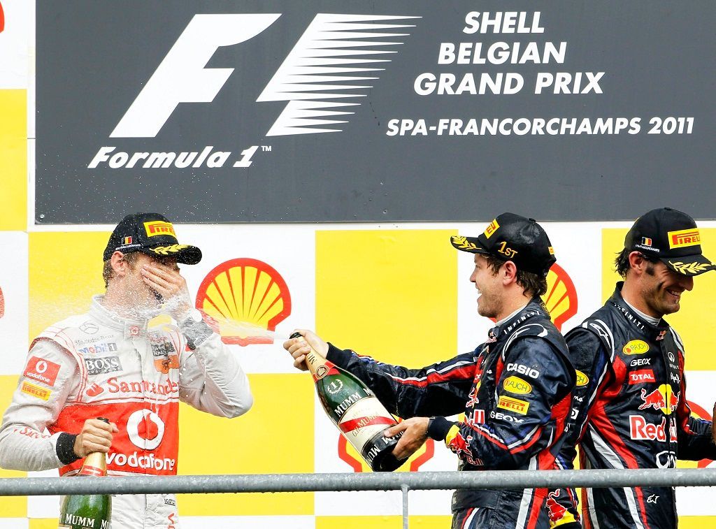 VC Belgie: Button, Vettel, Webber