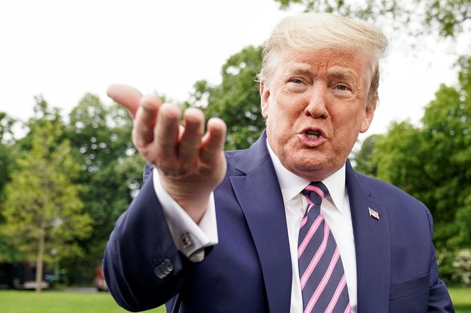 U.S. President Donald Trump speaks to reporters as he departs on travel to Phoenix, Arizona from the South Lawn of the White House in Washington, U.S., May 5, 2020. REUTE