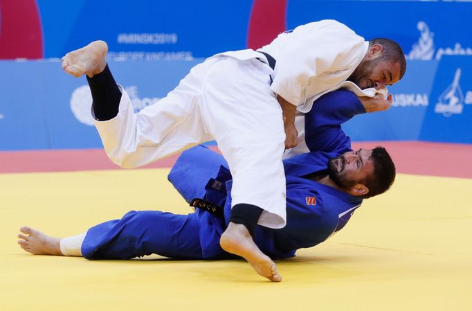 2019 European Games - Judo - Men's Heavy Weight +100kg - Chizhovka Arena, Minsk, Belarus - June 24, 2019.  Georgia's Guram Tushishvili in action with Russian Federation's