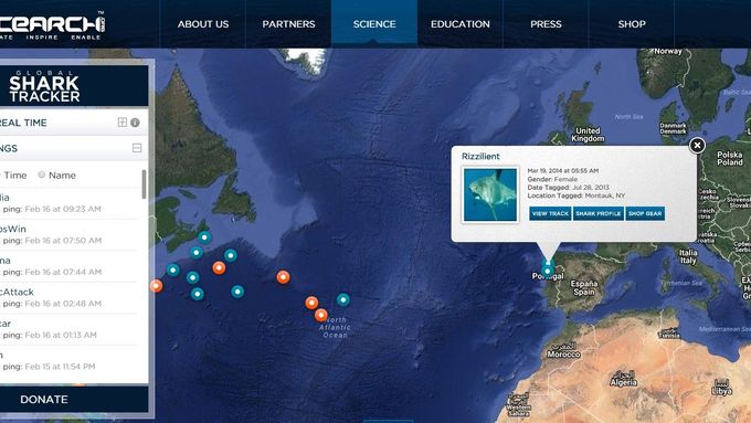 Mapa OCEARCH Shark Track