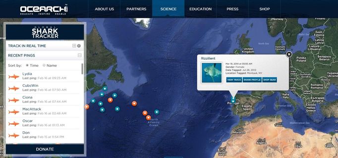 Mapa OCEARCH Shark Track