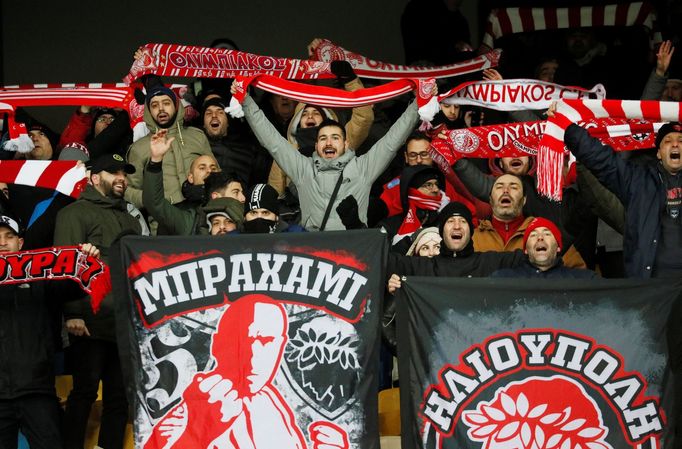 Soccer Football - Europa League - Round of 32 Second Leg - Dynamo Kiev v Olympiacos - NSC Olympiyskiy, Kiev, Ukraine - February 21, 2019  Olympiacos fans before the match