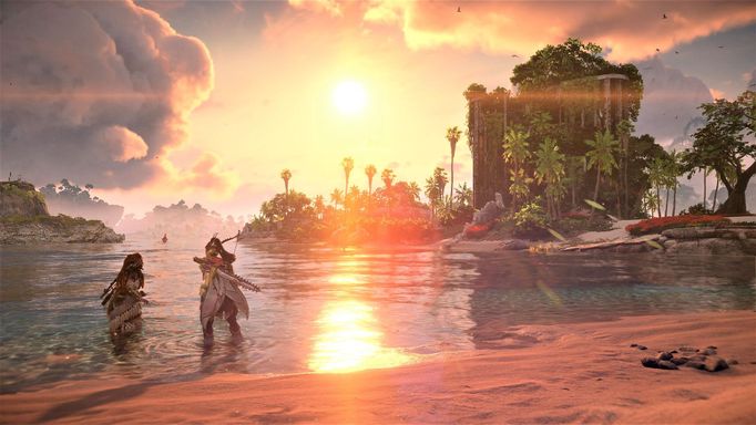 Snímek z DLC Burning Shores ze hry Horizon: Forbidden West.