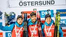 SP v biatlonu 2019/2020, Östersund, vytrvalostní závod, druhý Simon Desthieux, vítězný Martin Fourcade a třetí byl Quentin Fillon Maillet