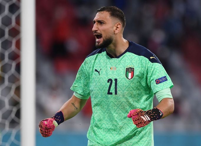 Belgie - Itálie, čtvrtfinále Euro 2020, slavící Gianluigi Donnarumma