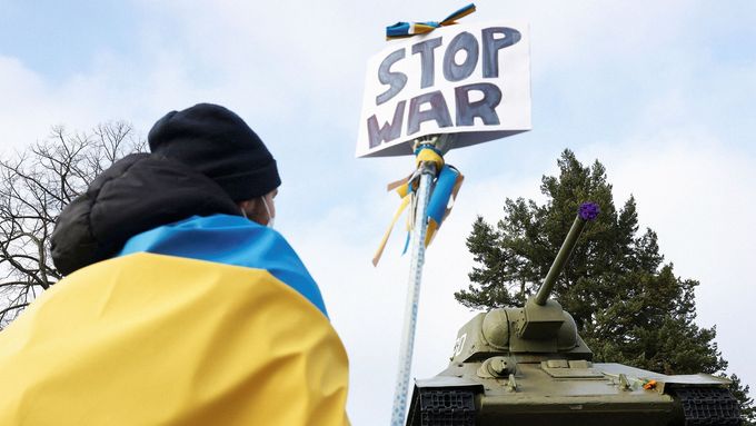 Demonstrace na podporu Ukrajiny, Berlín, 27. 2. 2022.