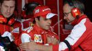 Ferrari Formula One driver Felipe Massa (C) of Brazil reacts after qualifying 12th for the British Grand Prix at the Silverstone Race circuit, central England, June 29, 2