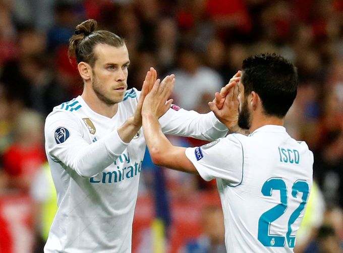 fotbal, Liga mistrů 2017/2018, Real Madrid - Liverpool, Gareth Bale střídá Iska