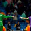 Goalkeepers Weidenfeller of Borussia Dortmund and Casillas of Real Madrid show thumb up to each other after their Champions League quarter-final first leg soccer match at Santiago Bernabeu stadium in