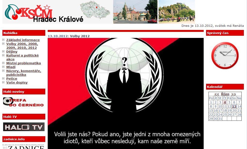 Anonymous hackli web KSČM