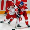 Petr Nedvěd a Nichlas Hardt v utkání MS v hokeji 2012 Česko - Dánsko