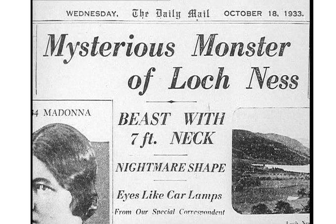 Titulek The Daily Mail, 18. října 1933: Záhadná příšera z Loch Ness – bestie se sedm stop dlouhým krkem