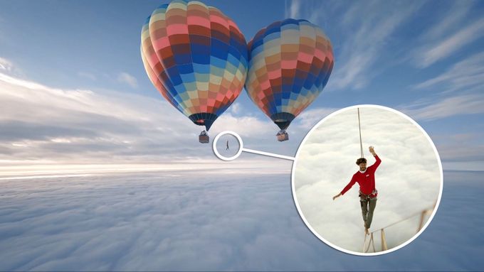 Mladý Brazilec přešel po úzkém popruhu visícím mezi dvěma horkovzdušnými balóny ve výšce 1 900 metrů.