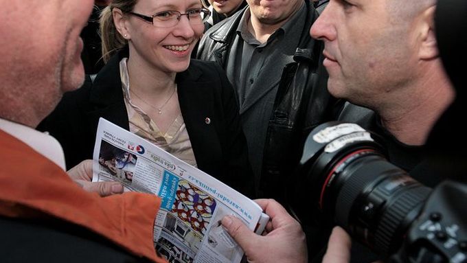 Vůdkyně Národní strany Petra Edelmannová na 1. máje