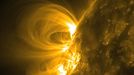 Lotsa Loops As an active region rotated into view, SDO got a good profile look at the constantly changing magnetic field lines arcing high above it (Feb. 23-27, 2011). In extreme ultraviolet light the multitude of lines are revealed because charged particles are spinning along them. The interactions seen here are within an extensive and busy action region. If you watch the clip closely, you can see an eruptive blast (along with a strong flare) from the leading region near the beginning of the clip. These regions will be facing Earth beginning March 3, so for about the following week they could generate “space weather” effects.