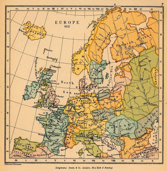 Mapa Evropy na počátku desátého století.