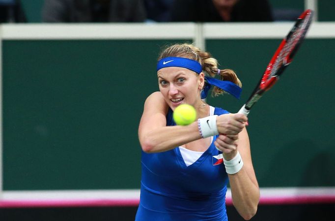 Fed Cup, finále 2014: Petra Kvitová v zápase s Andreou Petkovicovou