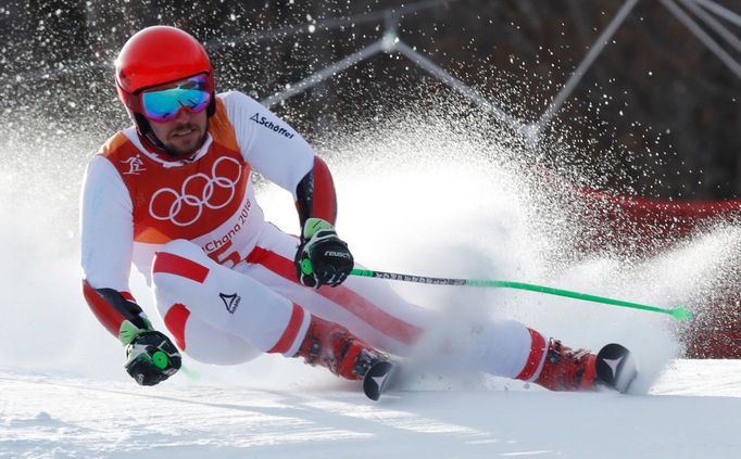 Marcel Hirscher v obřím slalomu na ZOH 2018