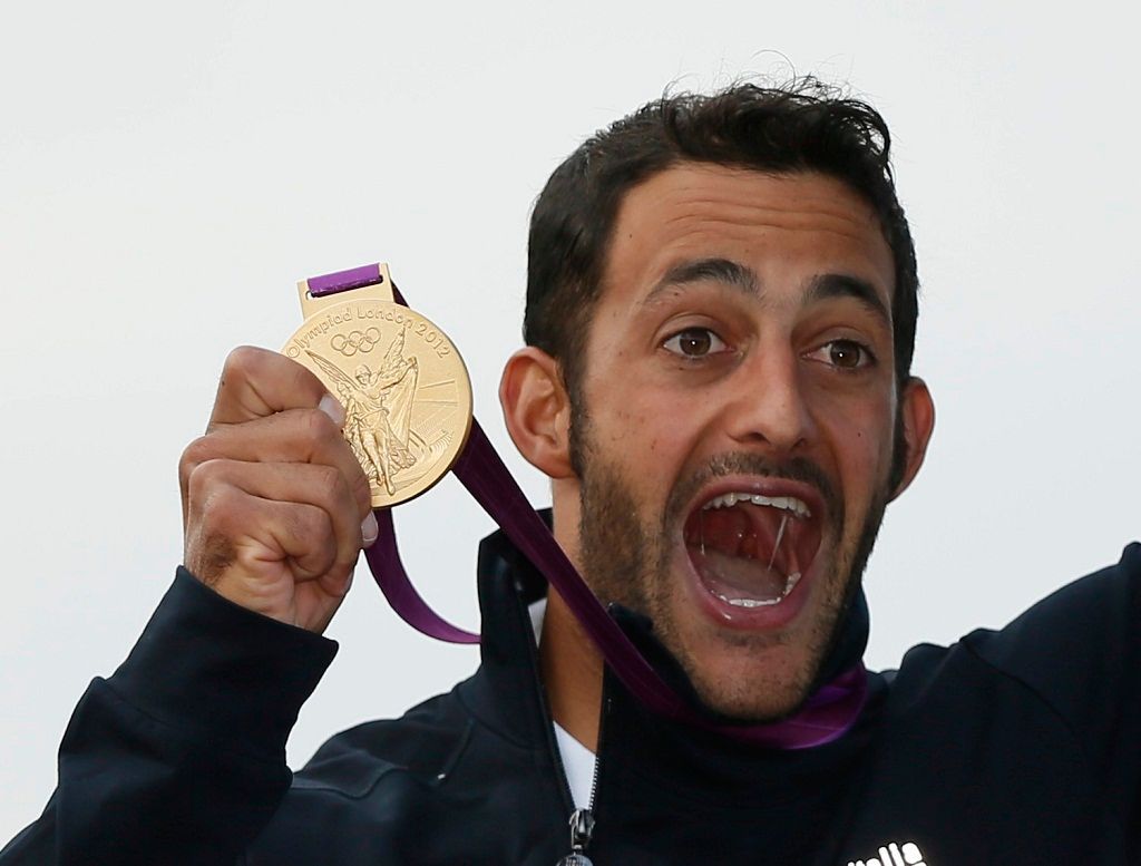 Daniele Molmenti a jeho radost, finále kajakářů na olympiádě v Londýně 2012