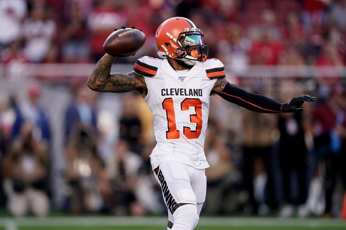 Oct 7, 2019; Santa Clara, CA, USA; Cleveland Browns wide receiver Odell Beckham (13) throws a pass against the San Francisco 49ers in the first quarter at Levi's Stadium.