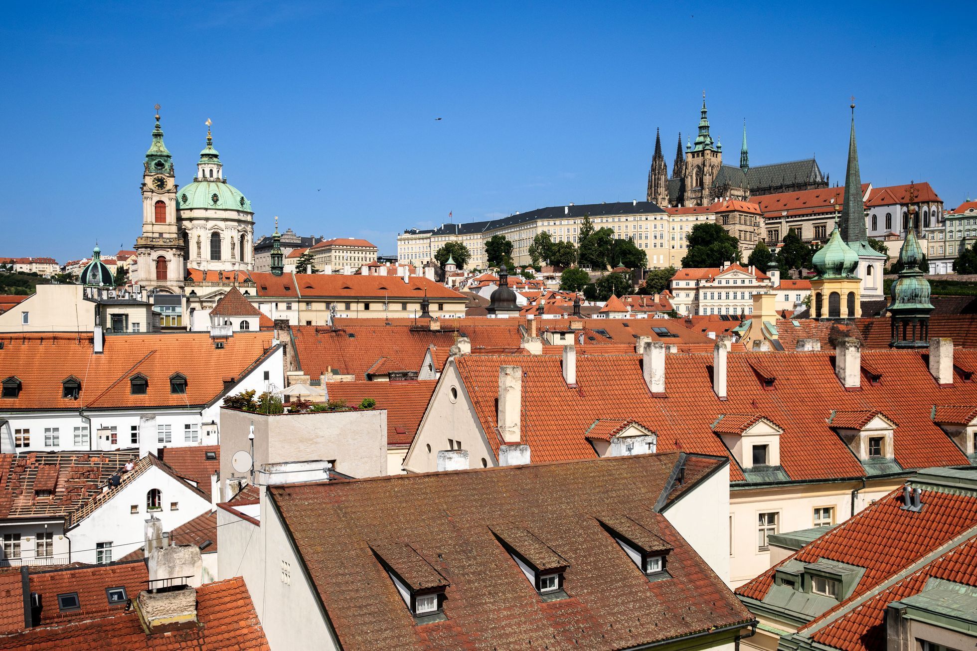 Praha, panorama, Pražský hrad, pohled ze střech, Praha z výšky