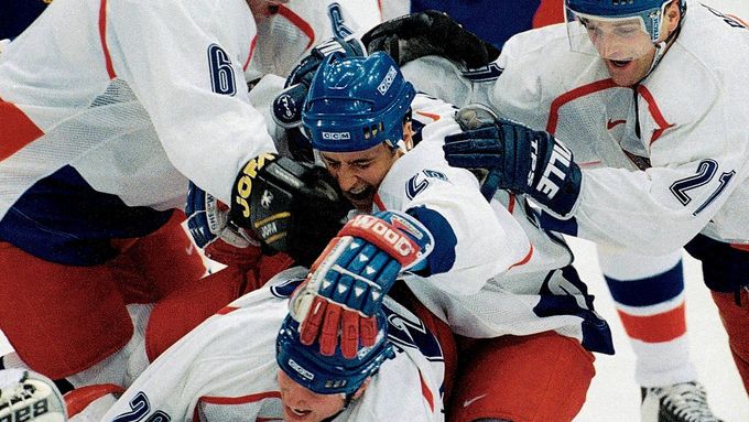 Čeští hokejisté v Naganu 1998.